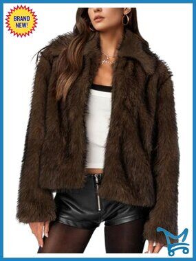 Faux Fur Coat Cropped Lapel Fur Jacket Fuzzy Open Front Winter Short Coat